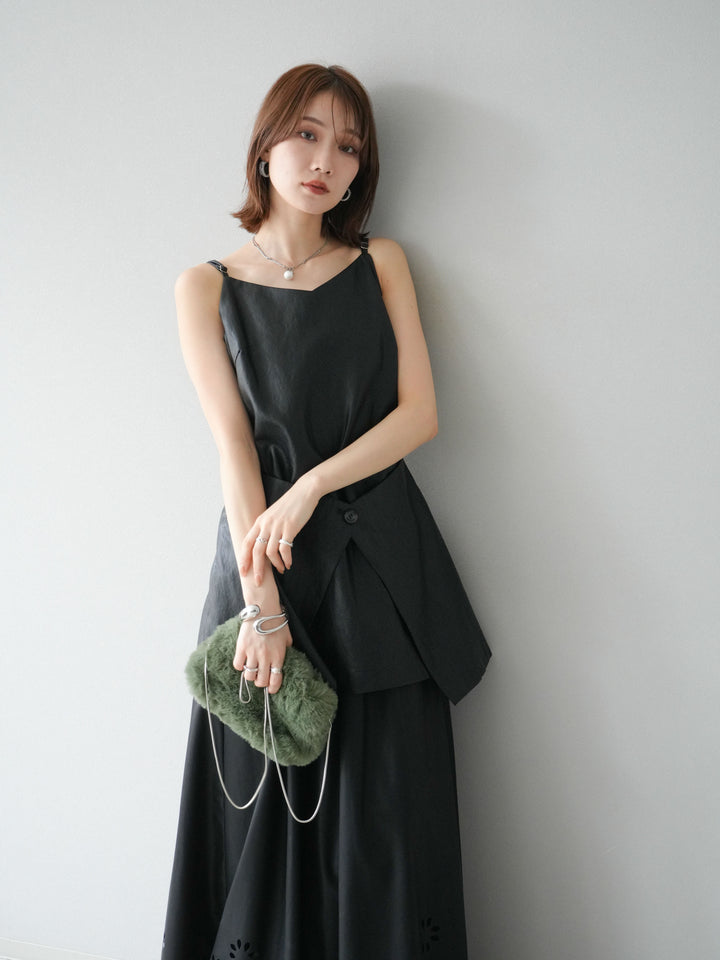 [予約]レイヤードレザーキャミソールチュニック/ブラック