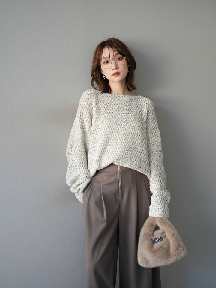 [予約]ネップ透かし編みオーバーニット/ivory