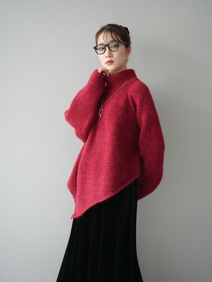 [予約]アシンメトリーハイネックニットプルオーバー/red
