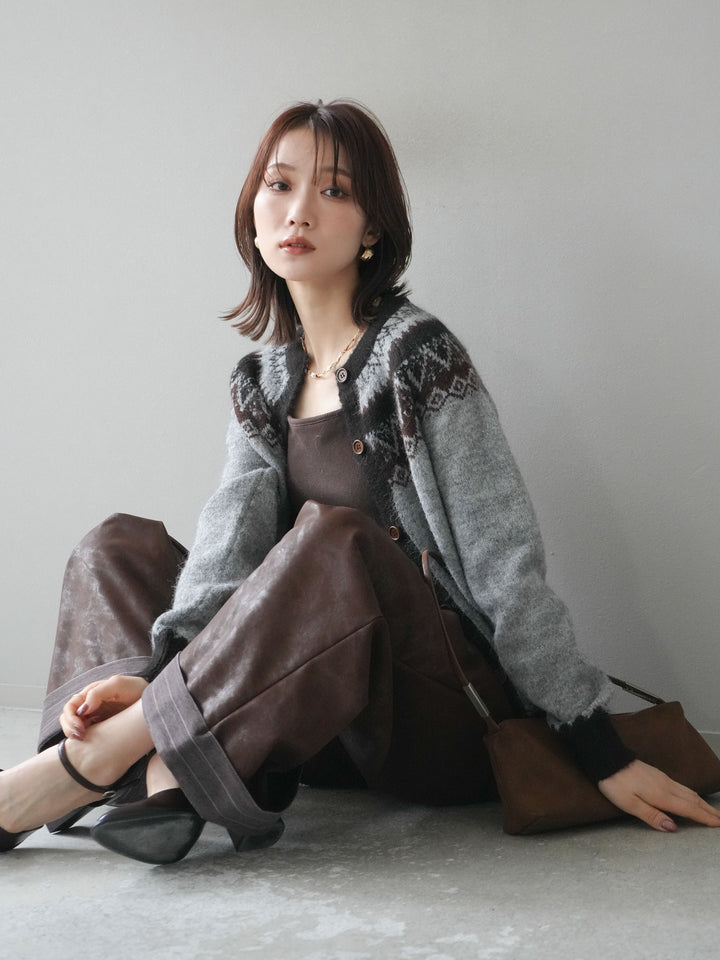 [予約]ノルディック柄ニットカーディガン/gray