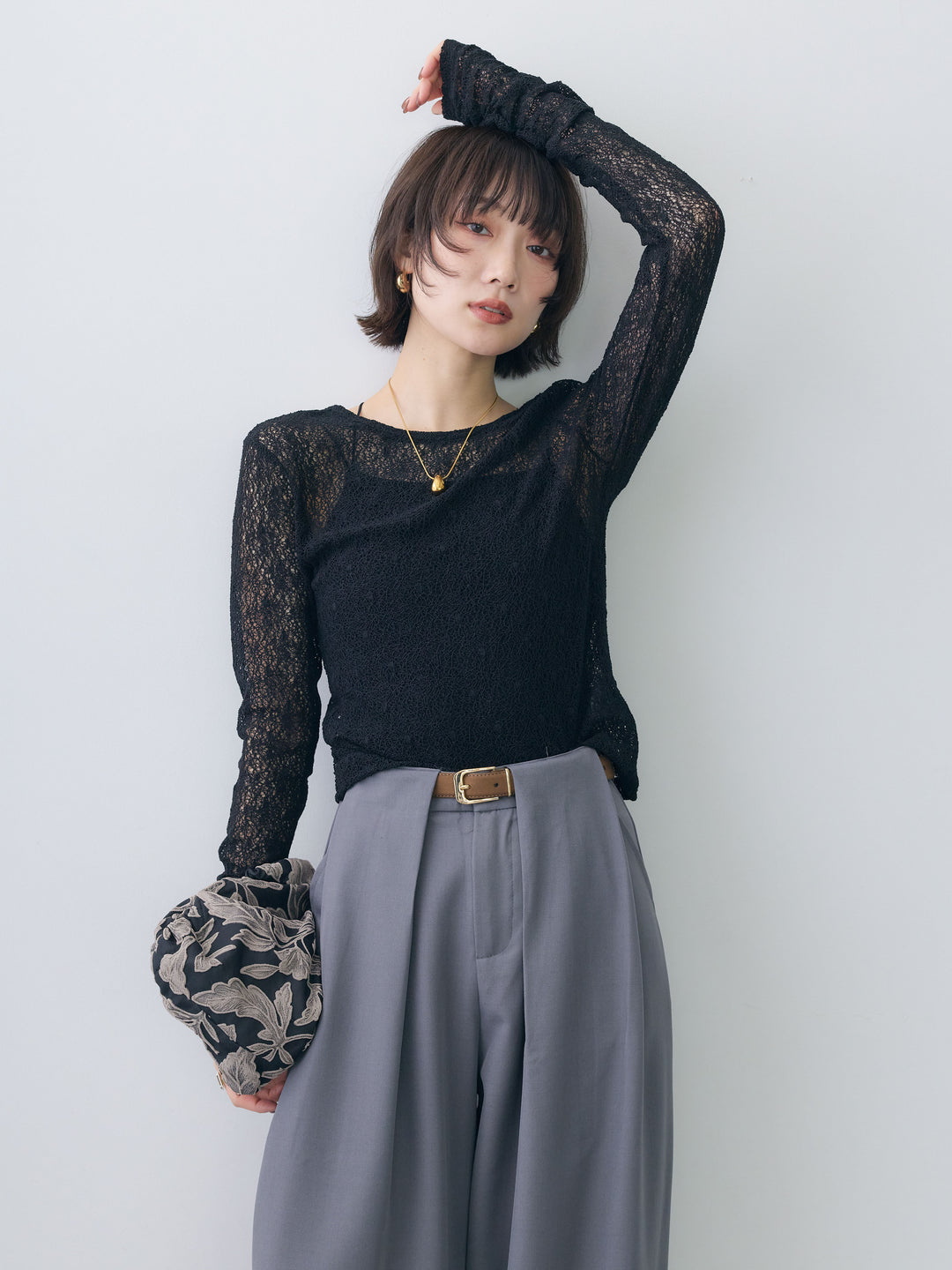 [SET]メッシュレースバックオープントップス+選べるアクセセット(2set)