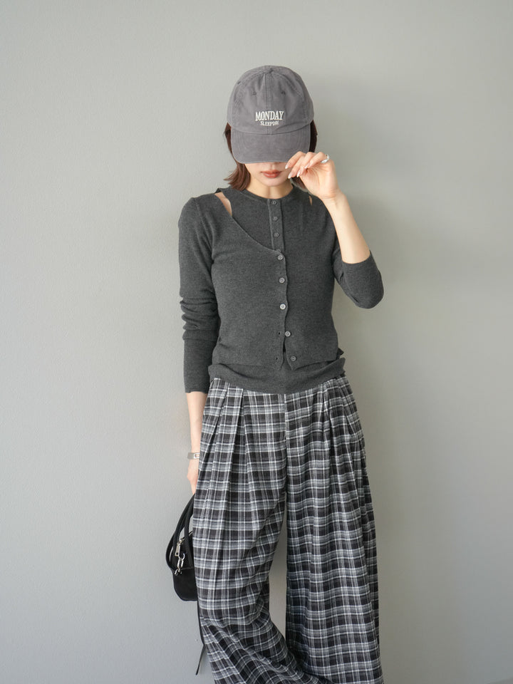 [予約]レイヤードデザインニットカーディガン/チャコール