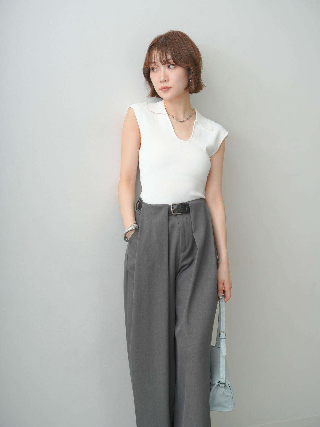 [SET]スキッパーフレンチニットトップス+選べるアクセセット(2set)