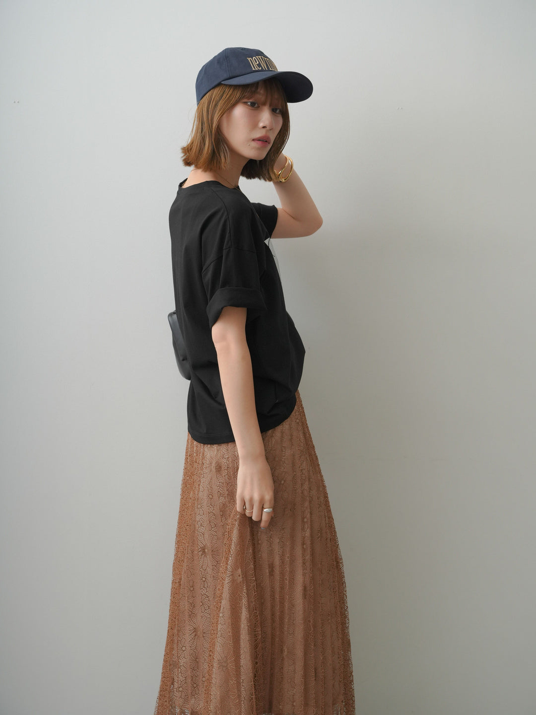 [SET]箔プリントボックスTEE+フローラルレースプリーツスカート(2set)