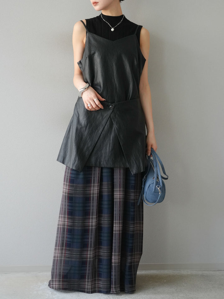 [予約]レイヤードレザーキャミソールチュニック/ブラック