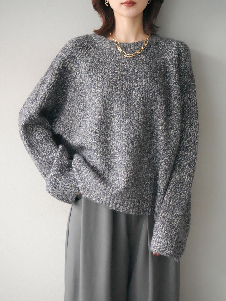 [予約]クルーネック畦編みミックスニット/navy