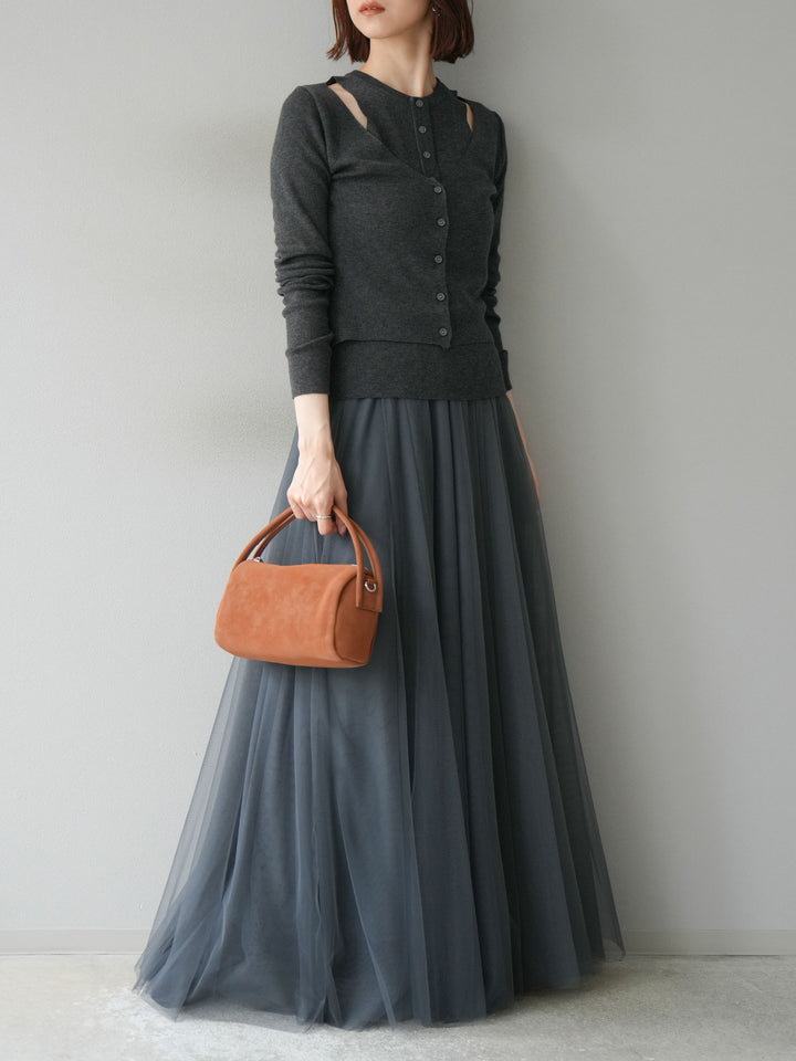 [予約]レイヤードデザインニットカーディガン/チャコール