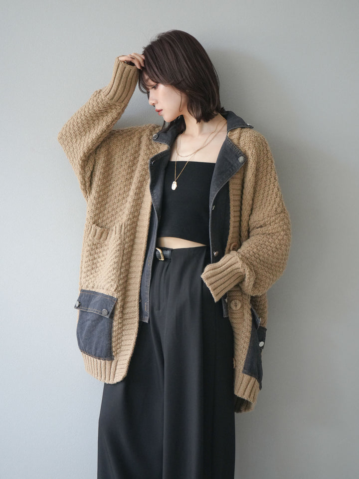 [SET]デニム襟レイヤードニットジャケット+デニム襟レイヤードニットジャケット(2set)