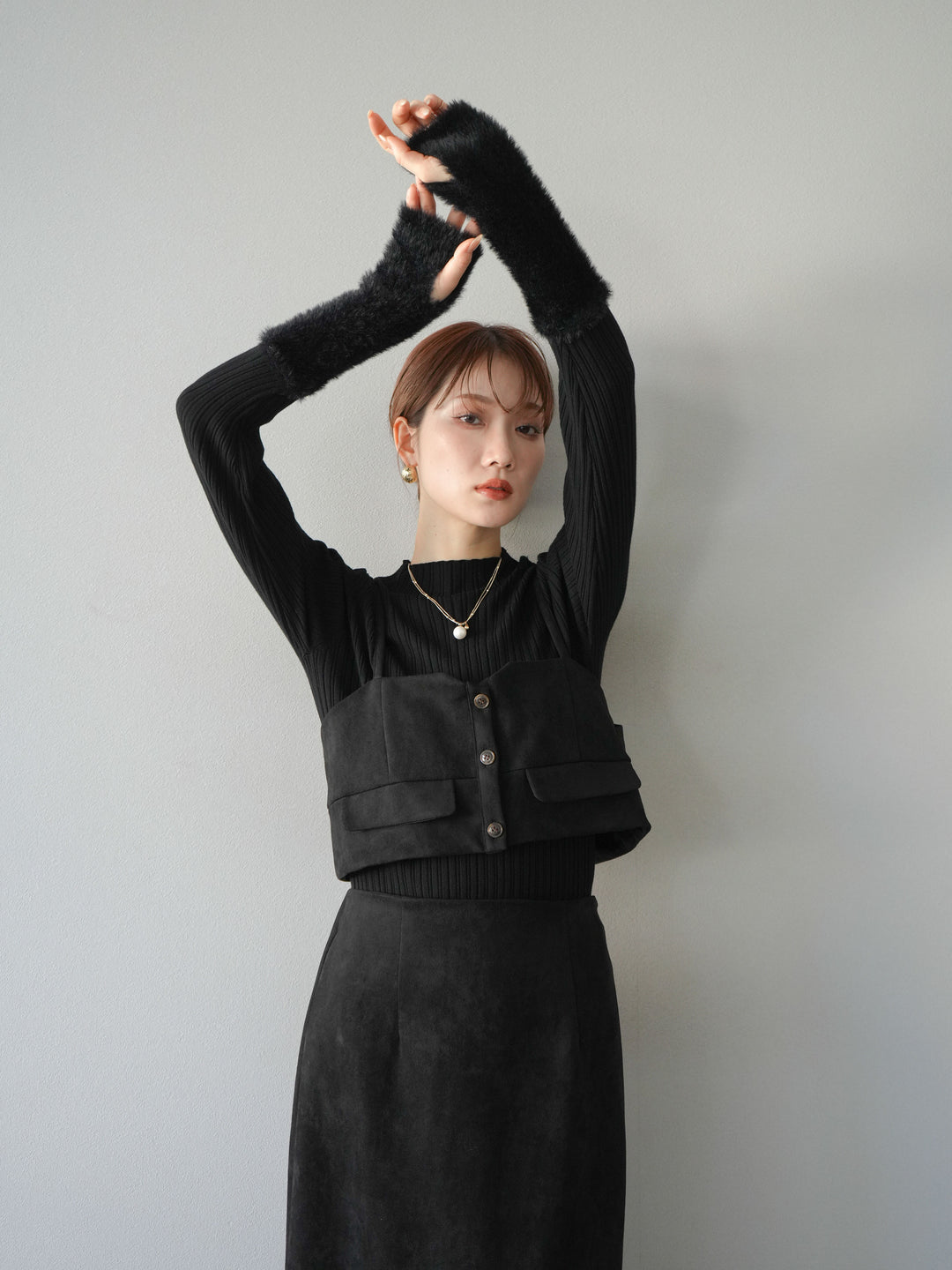 [SET]スウェードビスチェ+スウェードIラインスカート(2set)