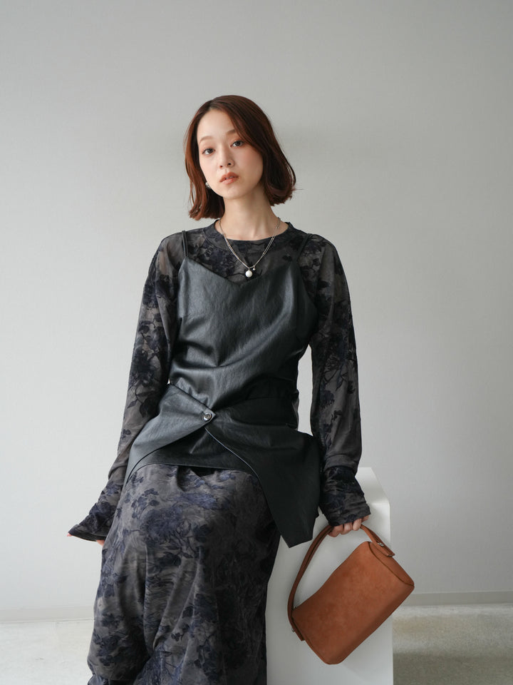 [予約]レイヤードレザーキャミソールチュニック/ブラック