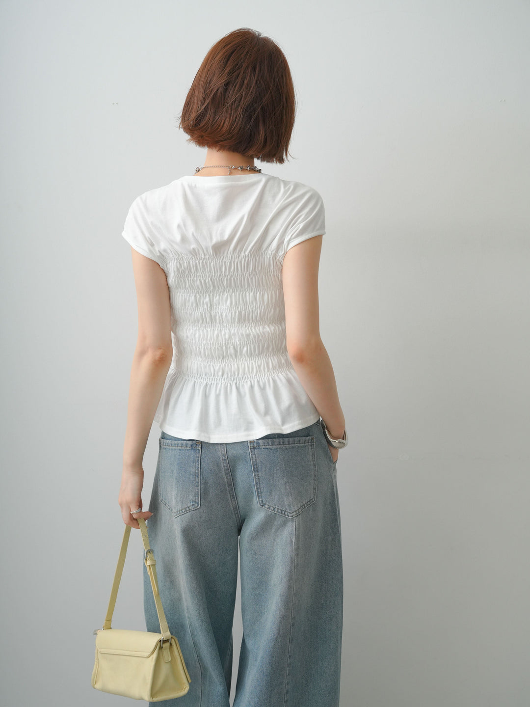 [予約]フレンチスリーブシャーリングトップス/white