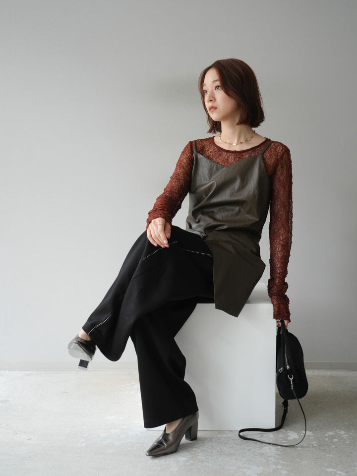 [予約]レイヤードレザーキャミソールチュニック/ブラウン