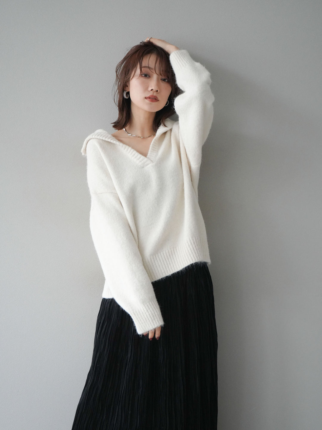 [SET]スキッパーニットプルオーバー+選べるアクセセット(2set)