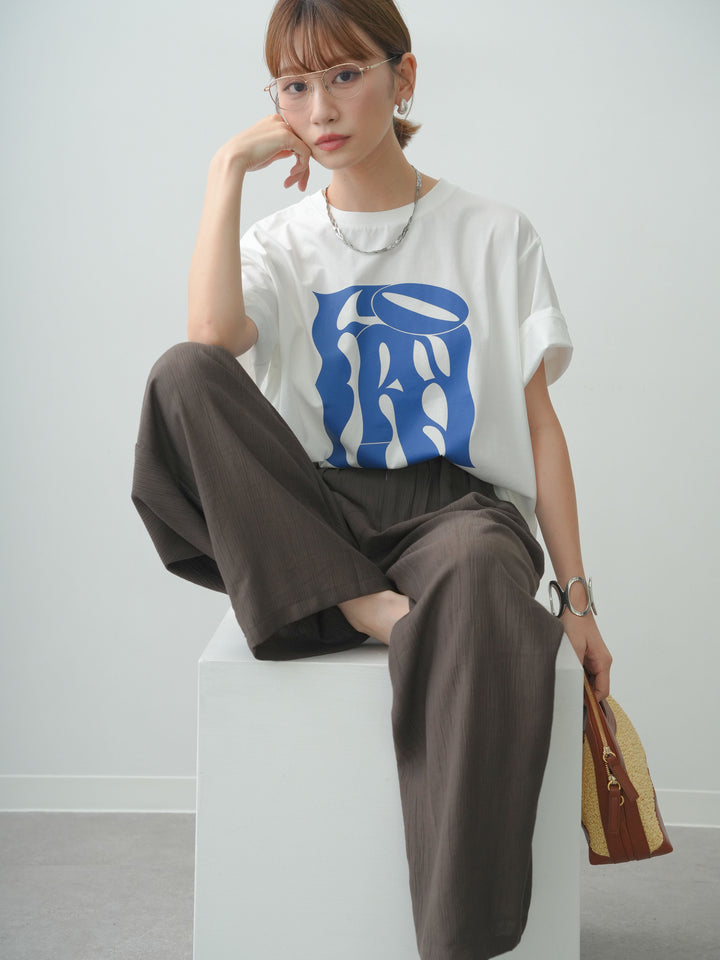 [SET]クールタッチアートロゴオーバーTEE+ベルト付ワッシャーライトワイドパンツ(2set)