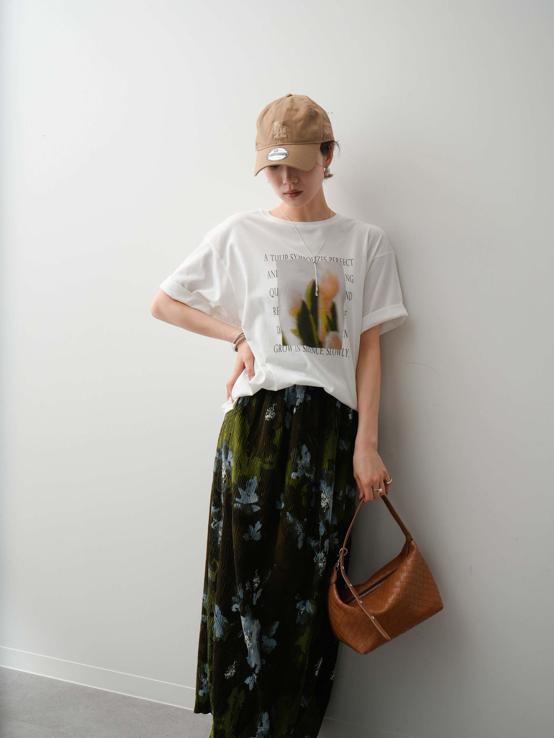 【着回しセット】フラワーフォトTEE+フラワープリントドレープタックパンツ+フラワープリントIラインギャザースカート(3set)
