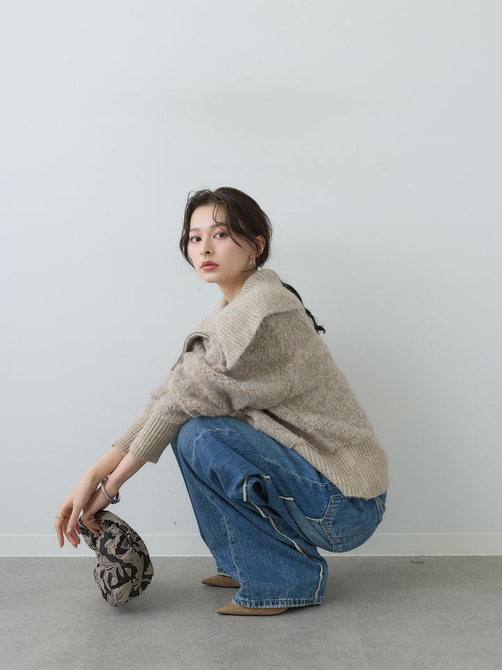 [SET]ビッグカラーシャギーニットブルゾン+ビッグカラーシャギーニットブルゾン(2set)
