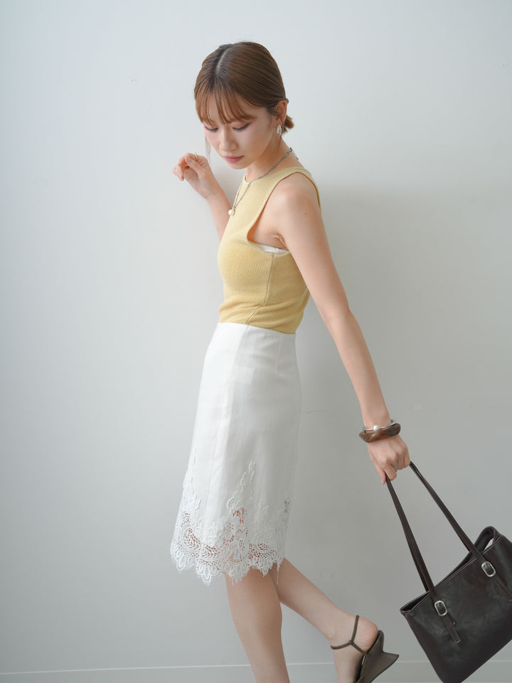 [SET]バックスリットニットタンクトップ+スカラップレーススカート(2set)