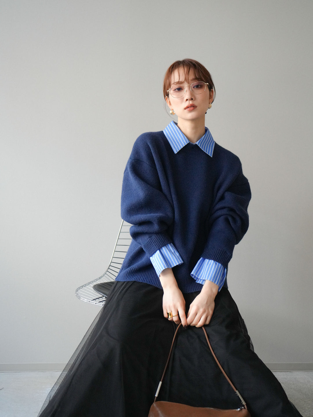 [予約]2WAY襟ニットプルオーバー/navy