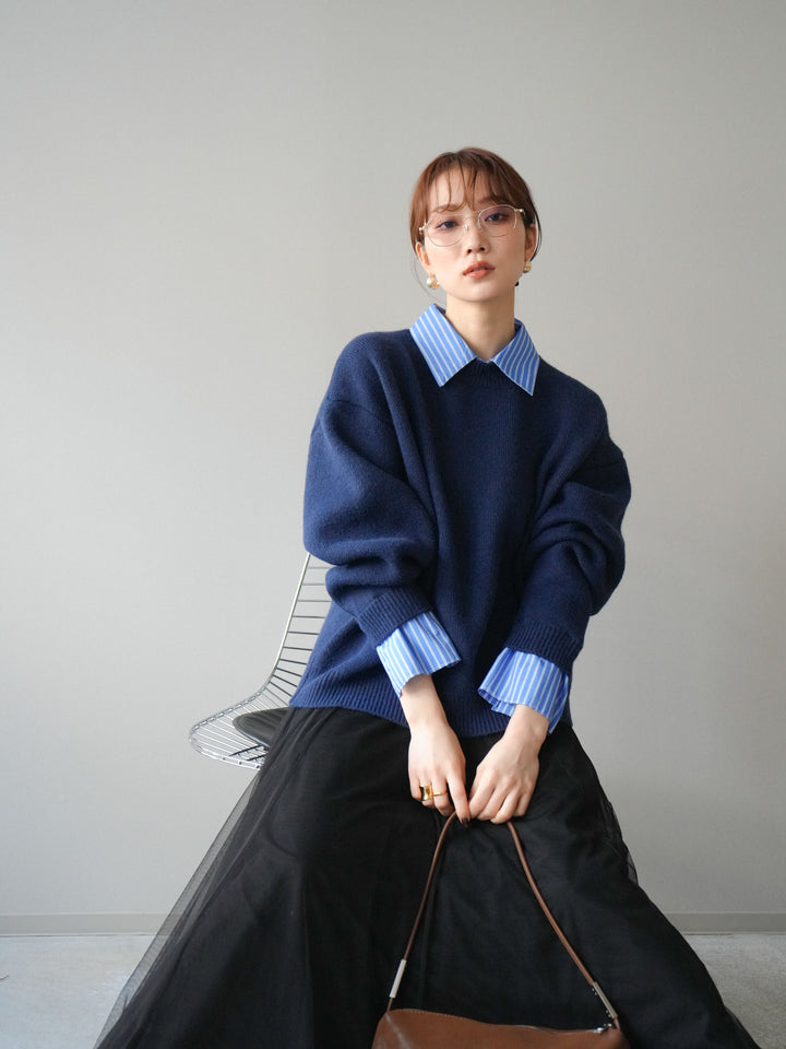 [予約]2WAY襟ニットプルオーバー/navy