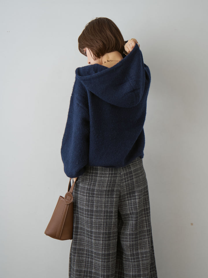 [予約]アルパカタッチソフトリブフードニットトップス/navy