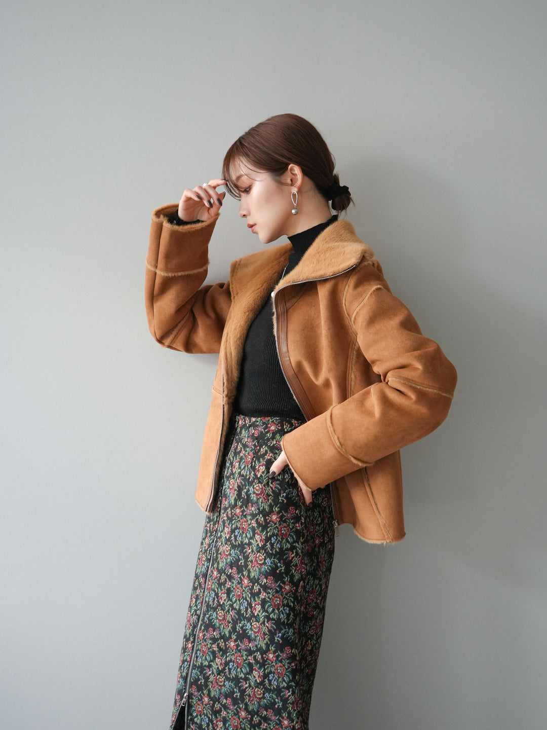 [予約]スタンドカラームートンZIPジャケット/camel