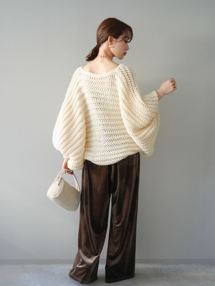 [予約]ベロアベルトスリムパンツ/camel