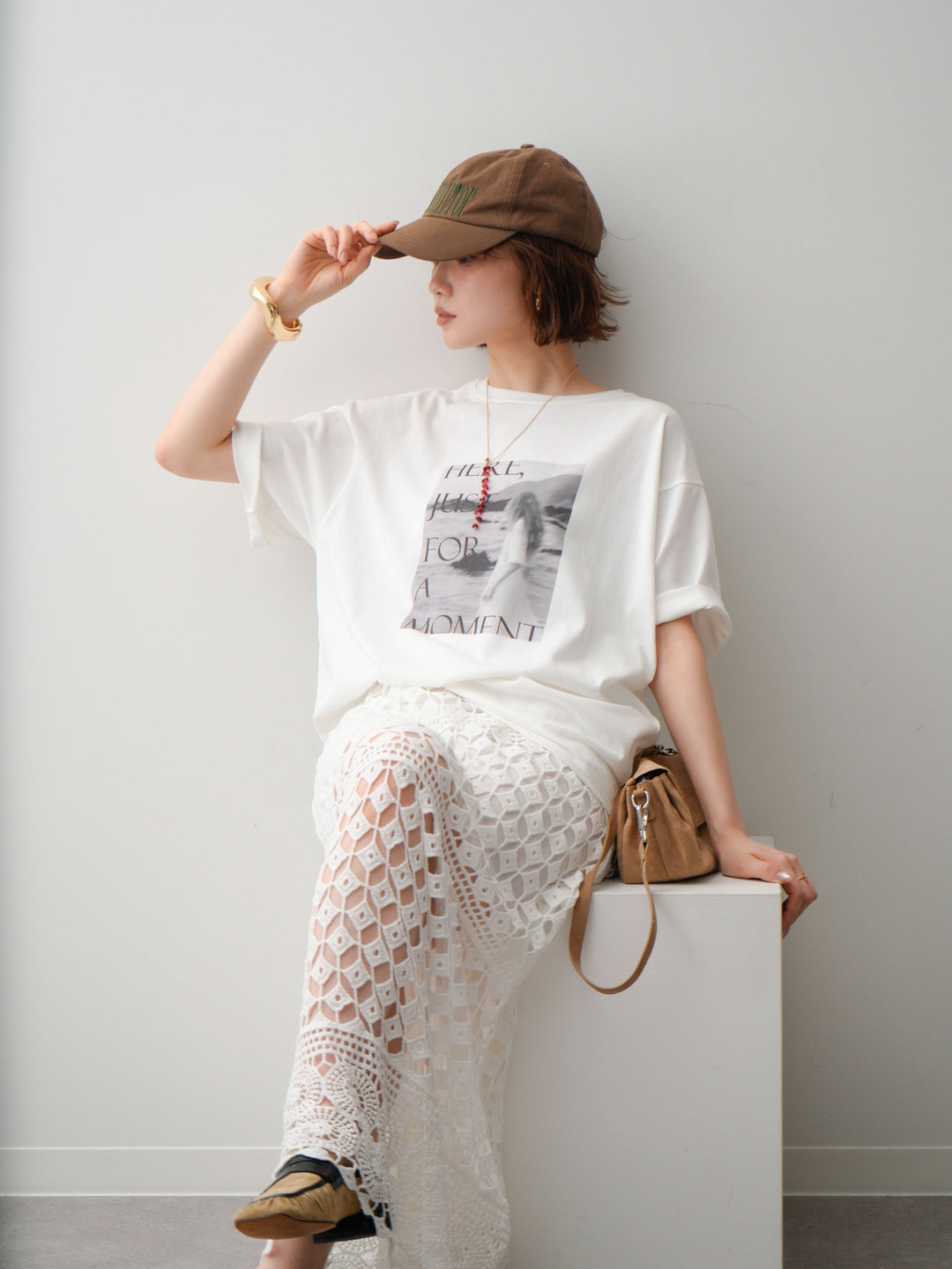 [SET]フォトプリントロゴTEE+クロシェレースIラインスカート(2set)