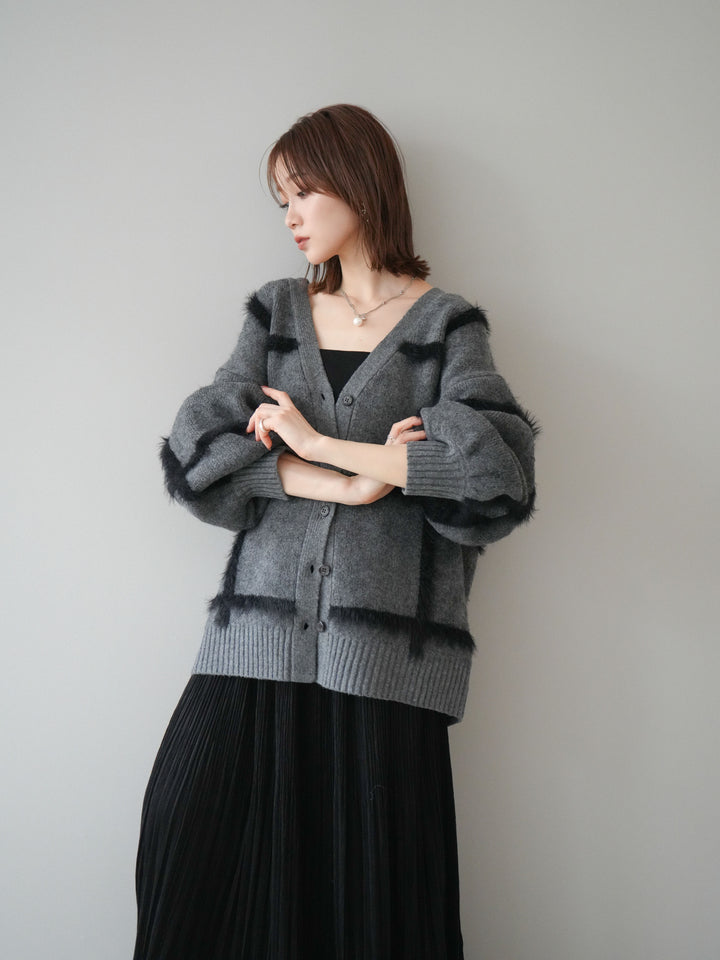 [予約]ミックスシャギーチェックカーディガン/charcoal