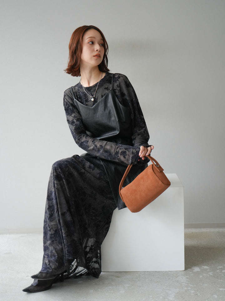 [予約]レイヤードレザーキャミソールチュニック/ブラック