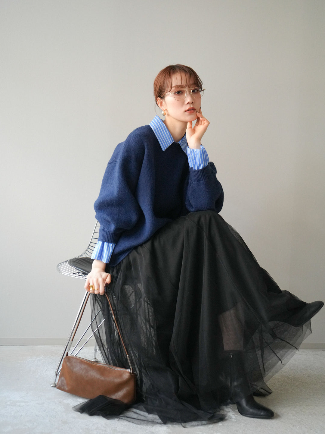 [予約]2WAY襟ニットプルオーバー/navy