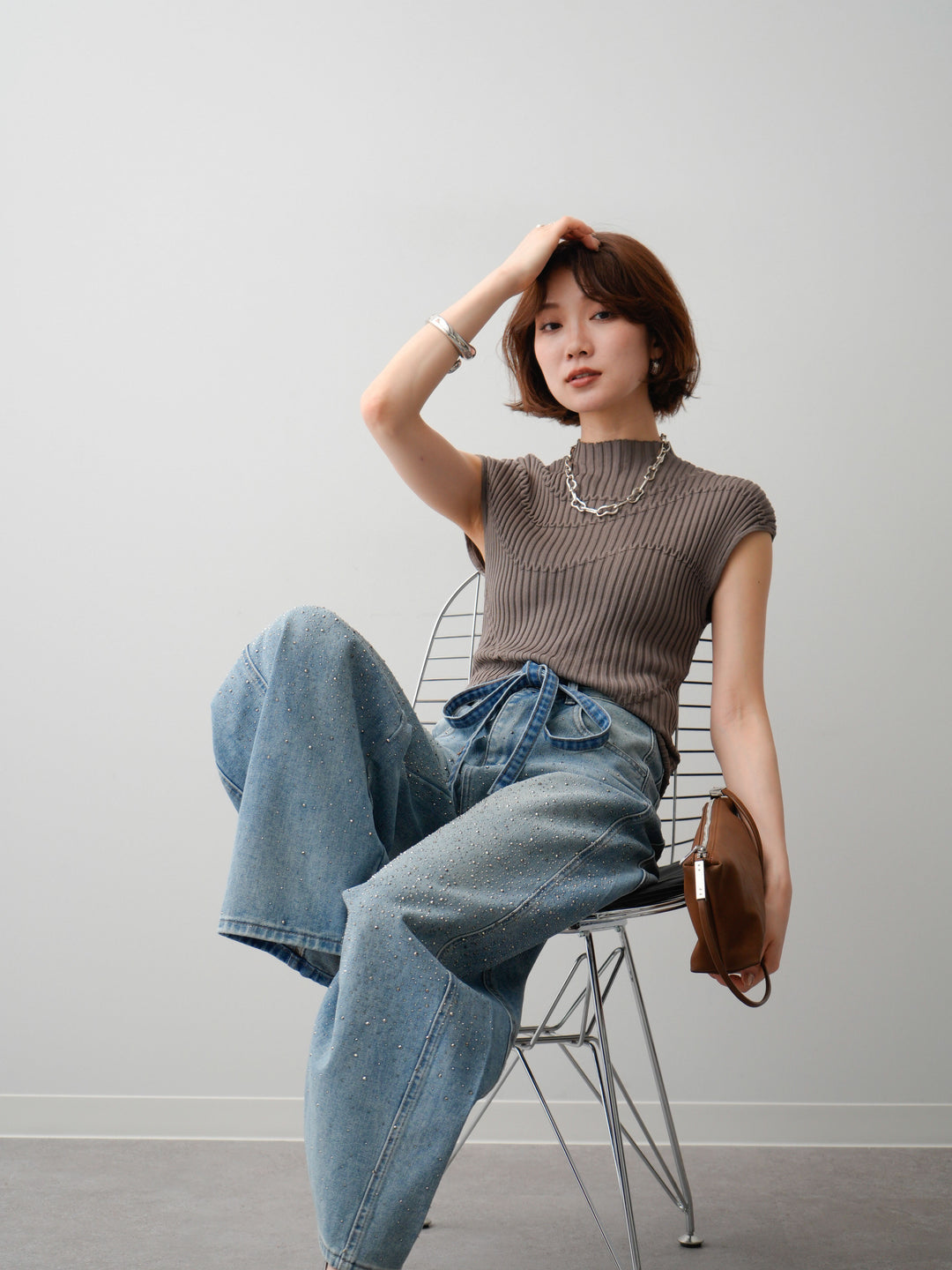 【套裝】Mode Line 羅紋法式針織上衣 + Mode Line 羅紋法式針織上衣（兩件套）