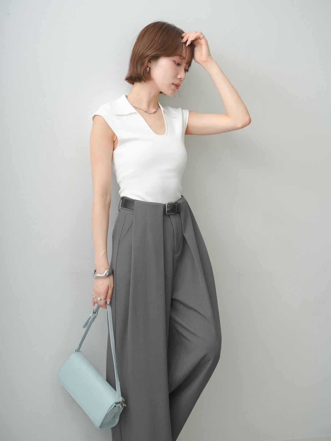 [予約]スキッパーフレンチニットトップス/white