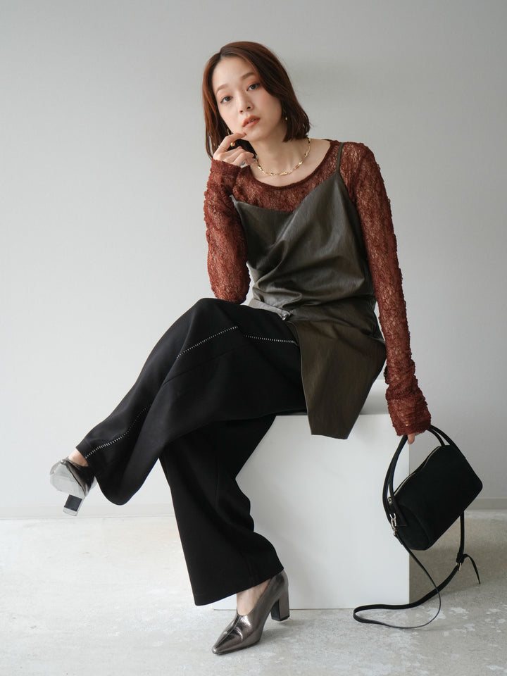 [予約]レイヤードレザーキャミソールチュニック/ブラウン