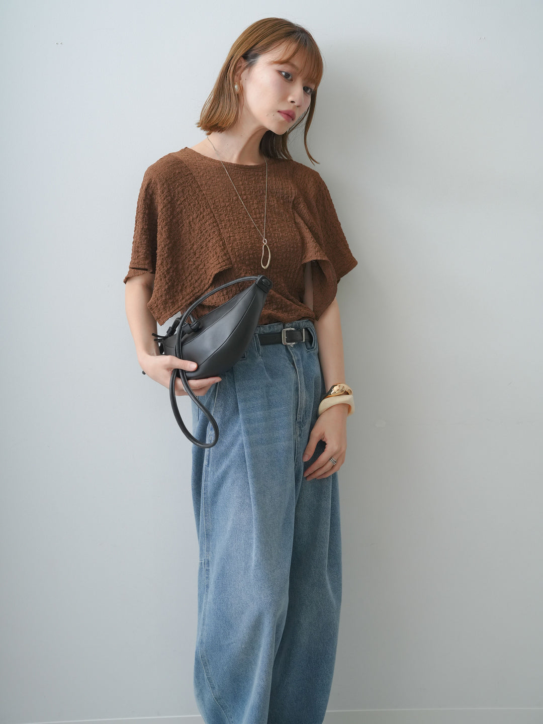 [予約]フクレジャガードケープスリーブトップス/brown