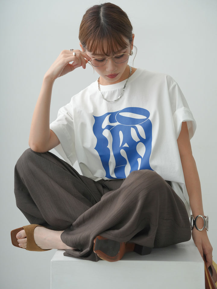 [SET]クールタッチアートロゴオーバーTEE+ベルト付ワッシャーライトワイドパンツ(2set)