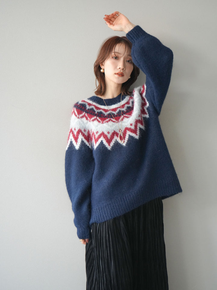 [予約]求心柄オーバーニットプルオーバー/navy