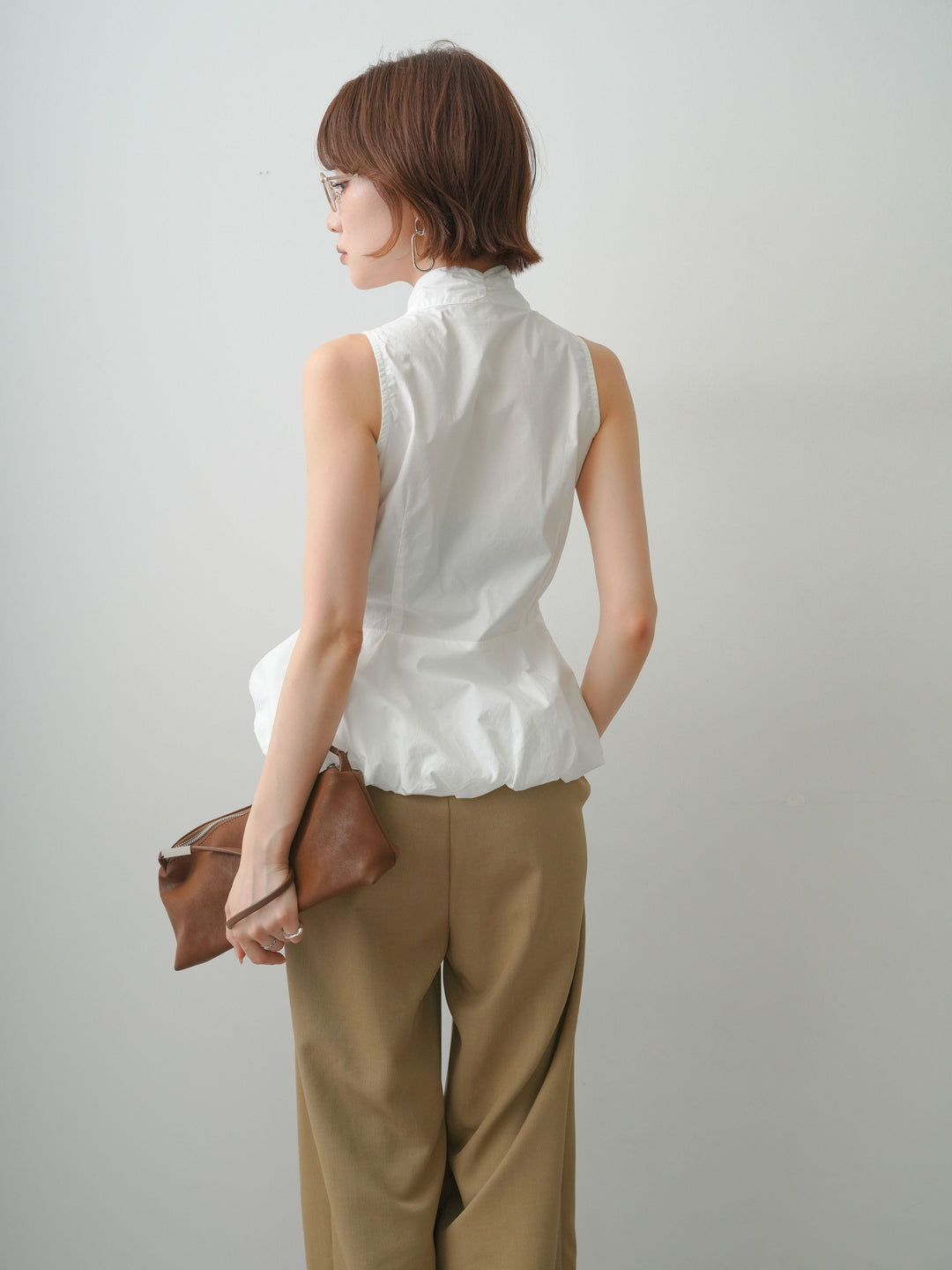 【套裝】銀色胸針褶邊扭結上衣 + 銀色胸針褶邊扭結上衣（兩件組）