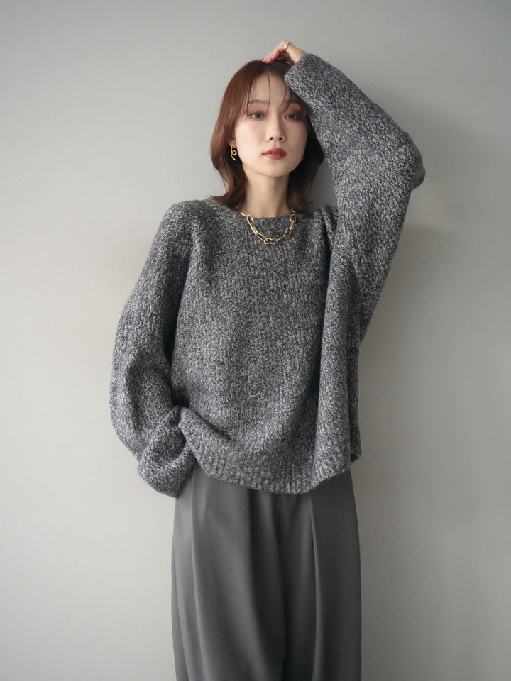 [予約]クルーネック畦編みミックスニット/navy