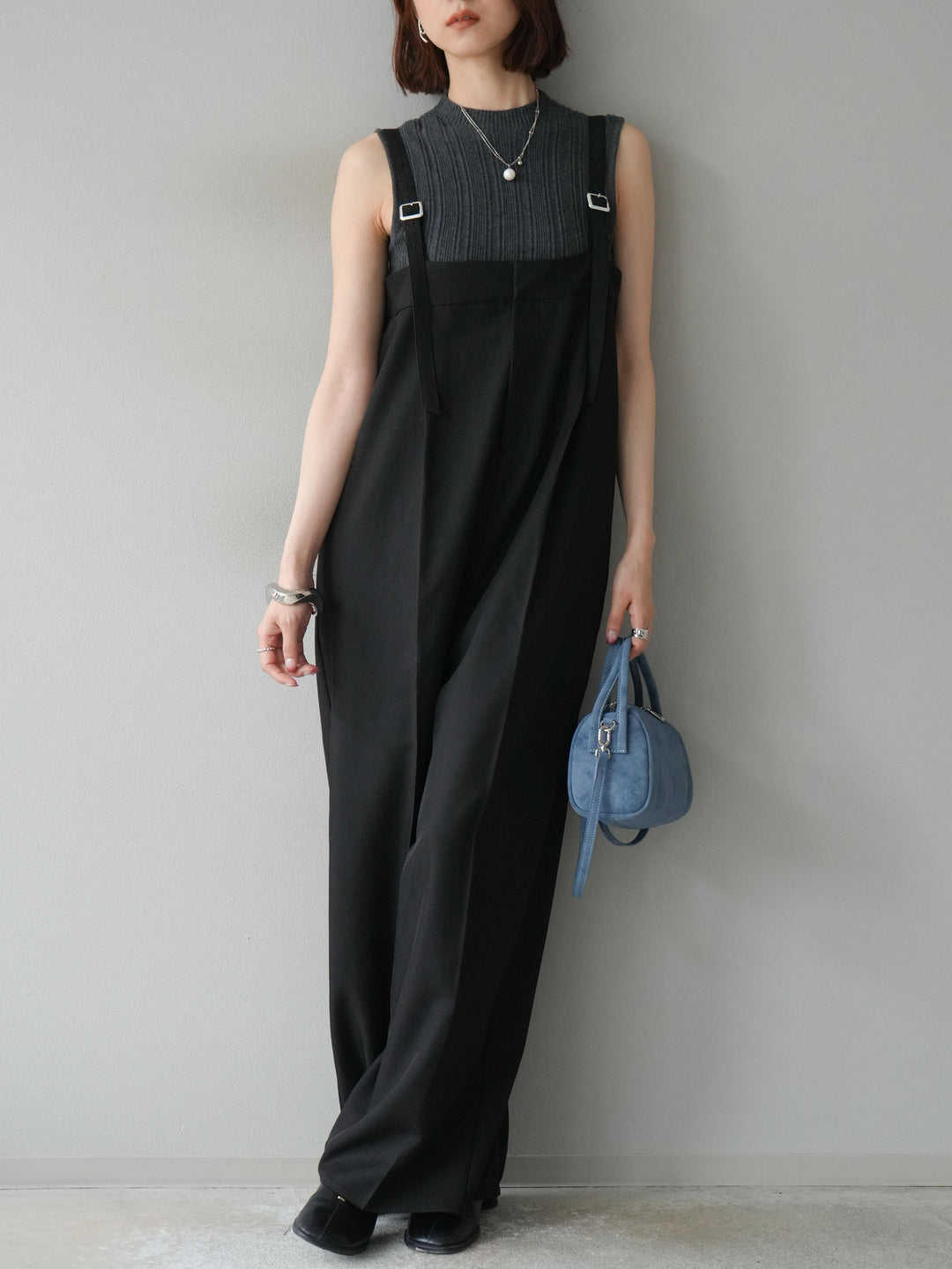 [予約]スリーブレスランダムリブニットトップス/グレー