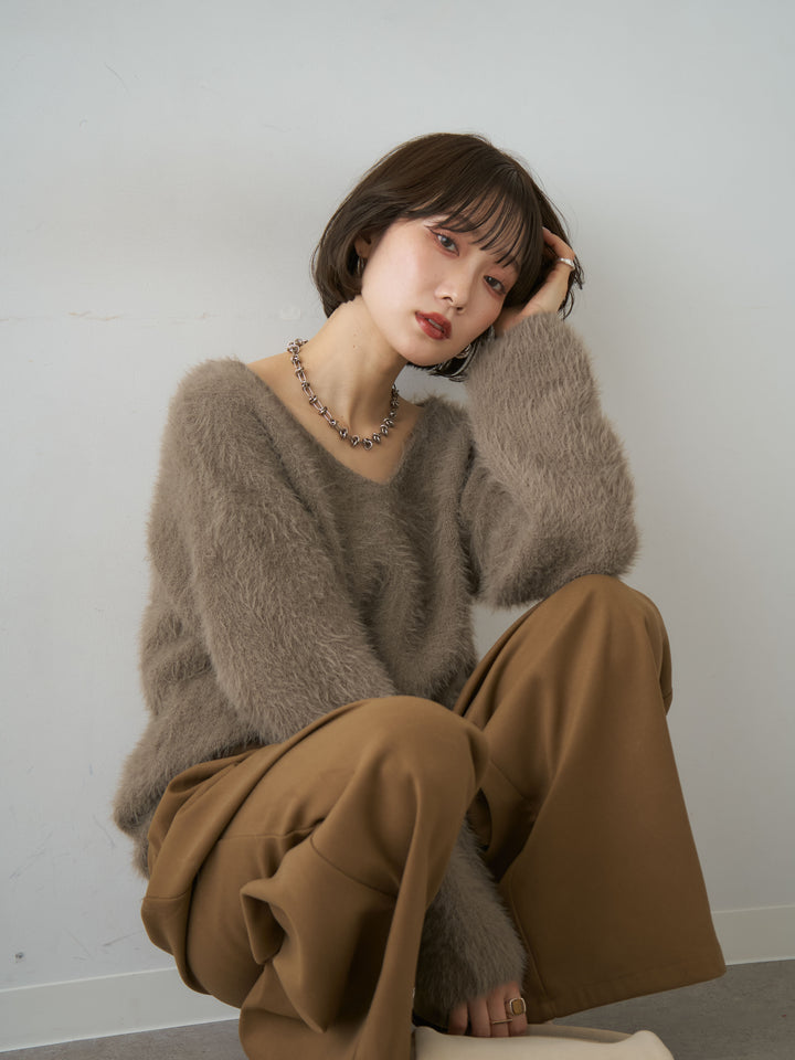 [SET]シャギーVネックニットトップス+シャギーVネックニットトップス(2set)
