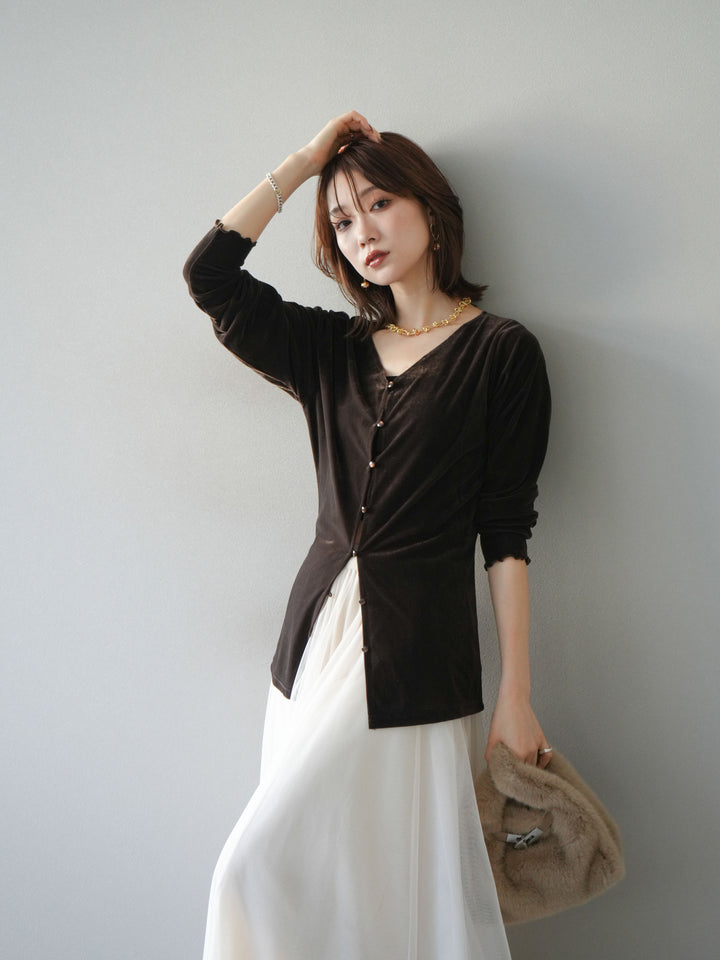 [予約]ベロアカーディガン/brown