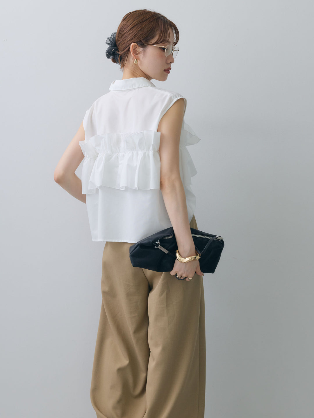 [予約]フリルノースリーブシャツ/offwhite