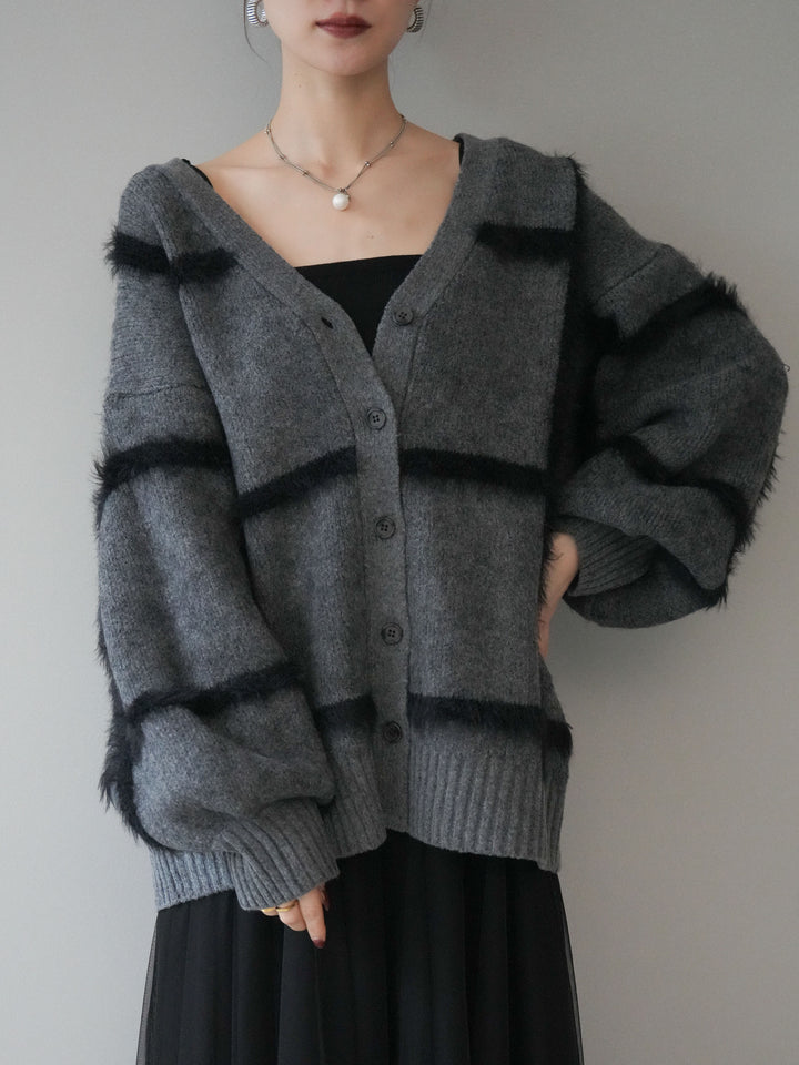 [予約]ミックスシャギーチェックカーディガン/charcoal