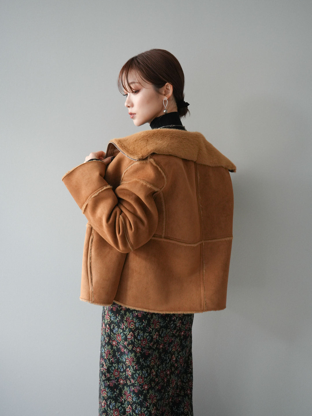 [予約]スタンドカラームートンZIPジャケット/camel