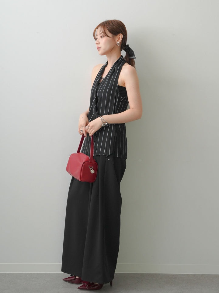 [SET]ストライプカシュクールジレ+クレープデシンタックワイドパンツ(2set)