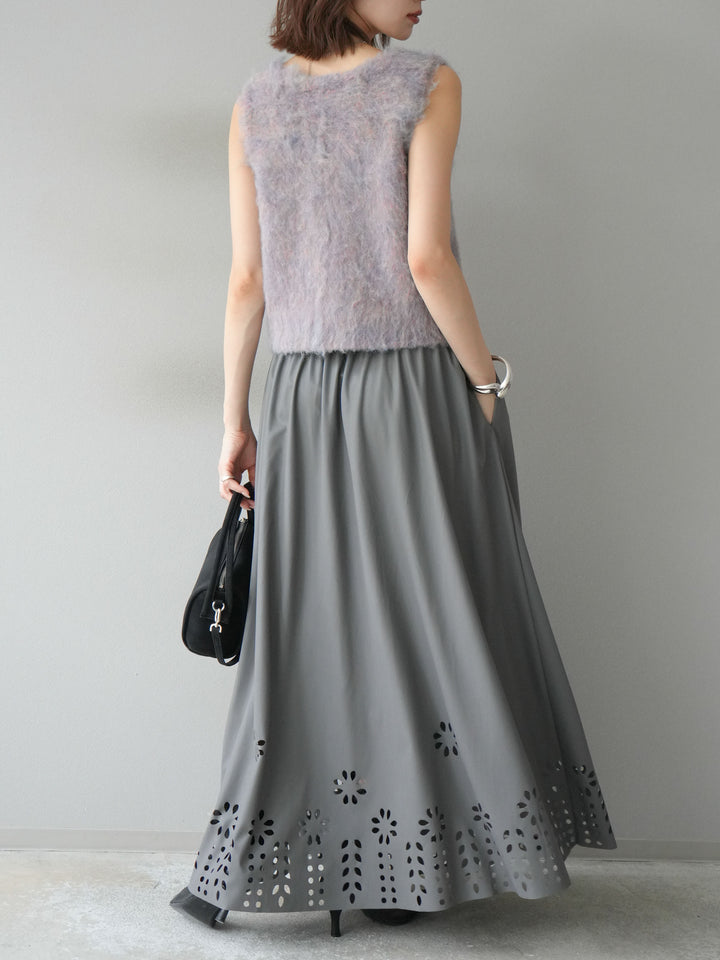 [予約]フラワーパンチングレザースカート/グレー
