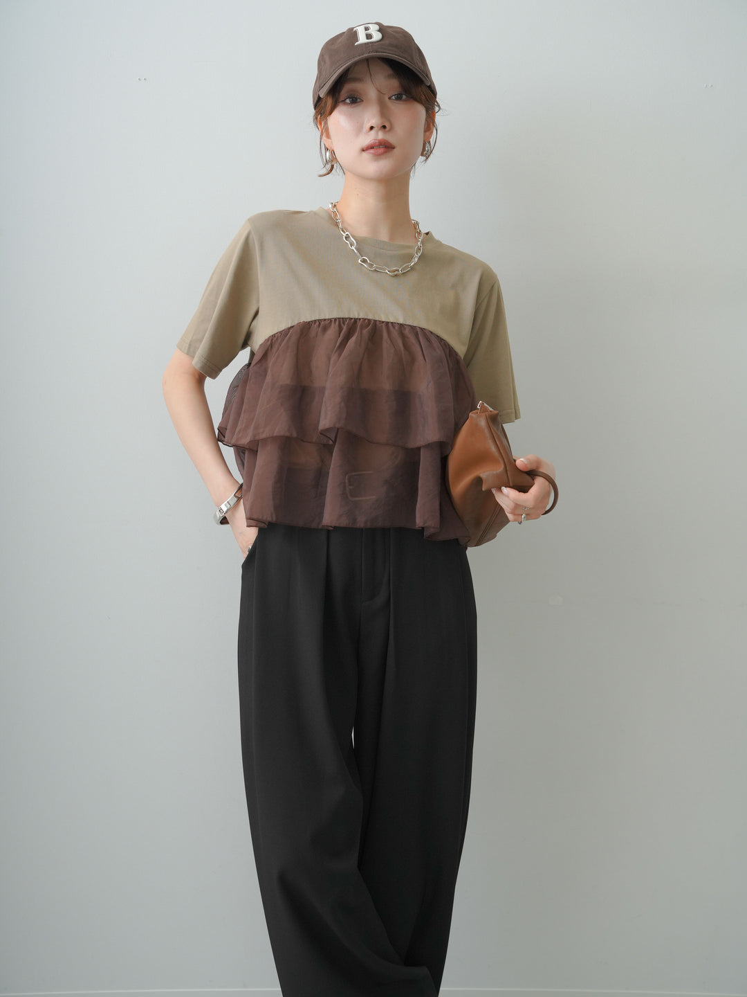 [SET]オーガンジーフリルドッキングTEE+選べるアクセセット(2set)