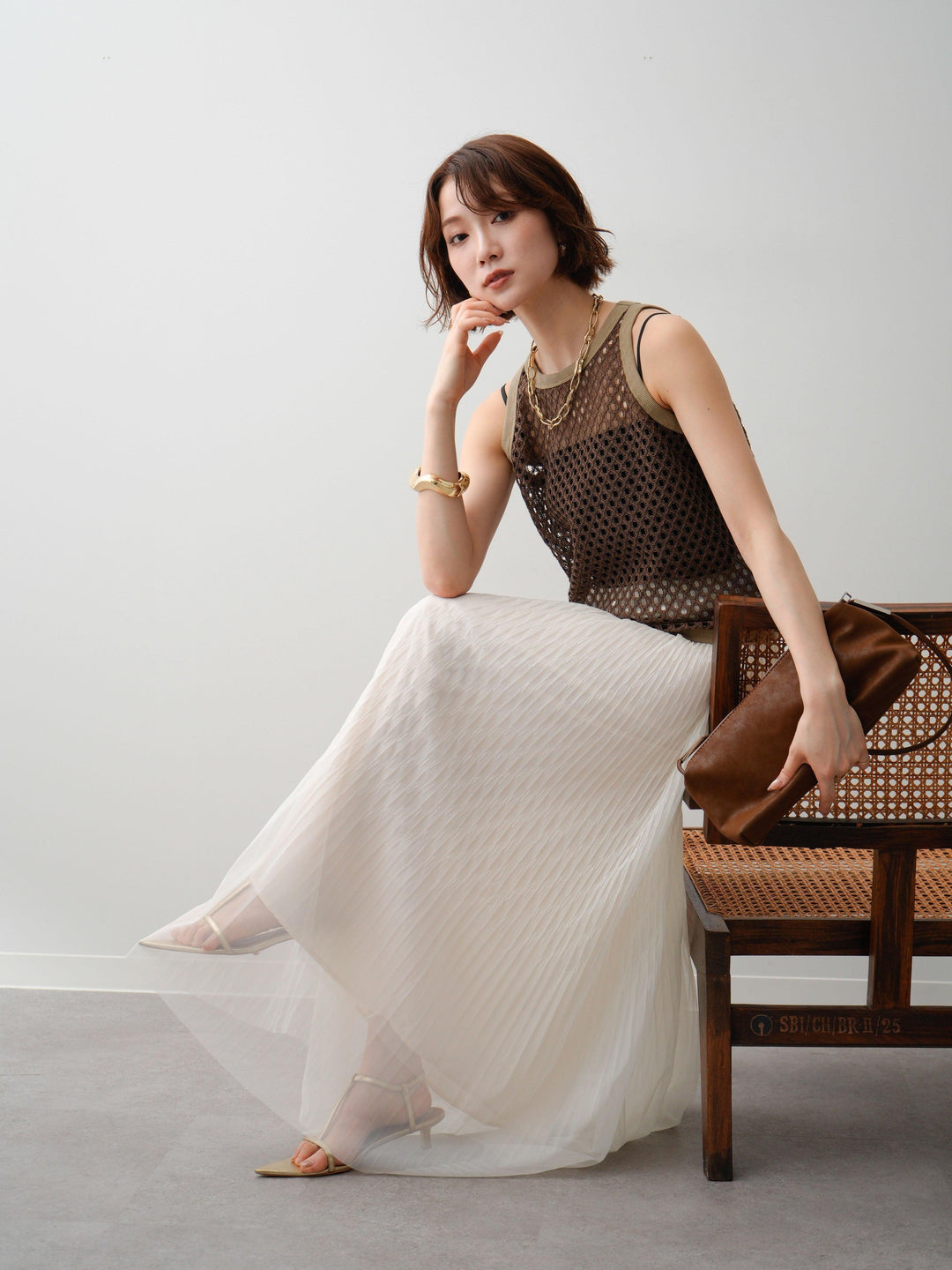[予約]リブトリムメッシュアメスリトップス/brown