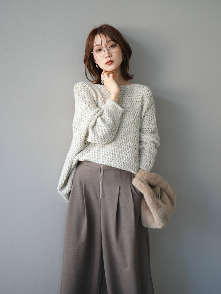 [予約]ネップ透かし編みオーバーニット/ivory