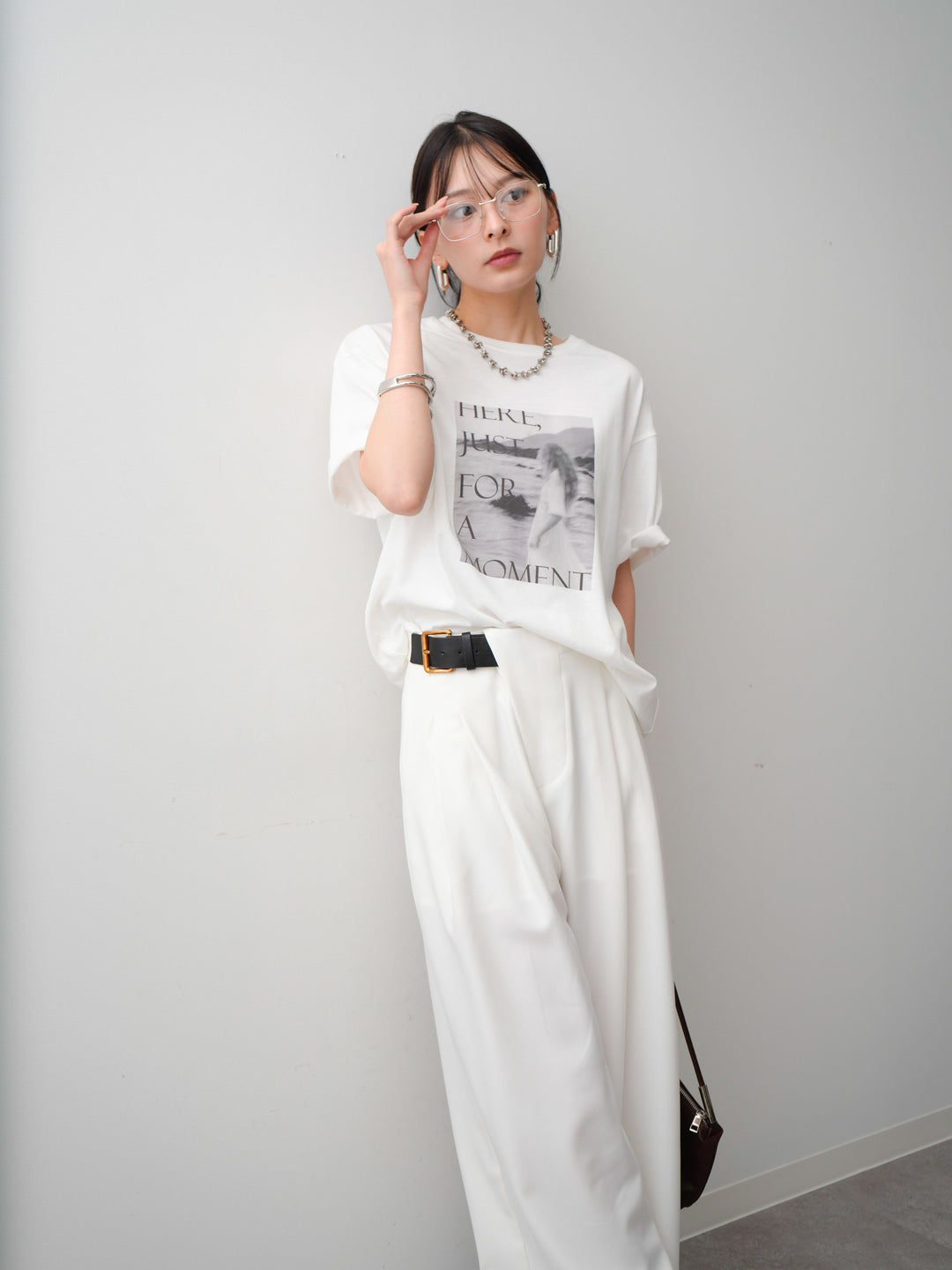 [SET]フォトプリントロゴTEE+アシンメトリーベルトタックワイドパンツ(2set)